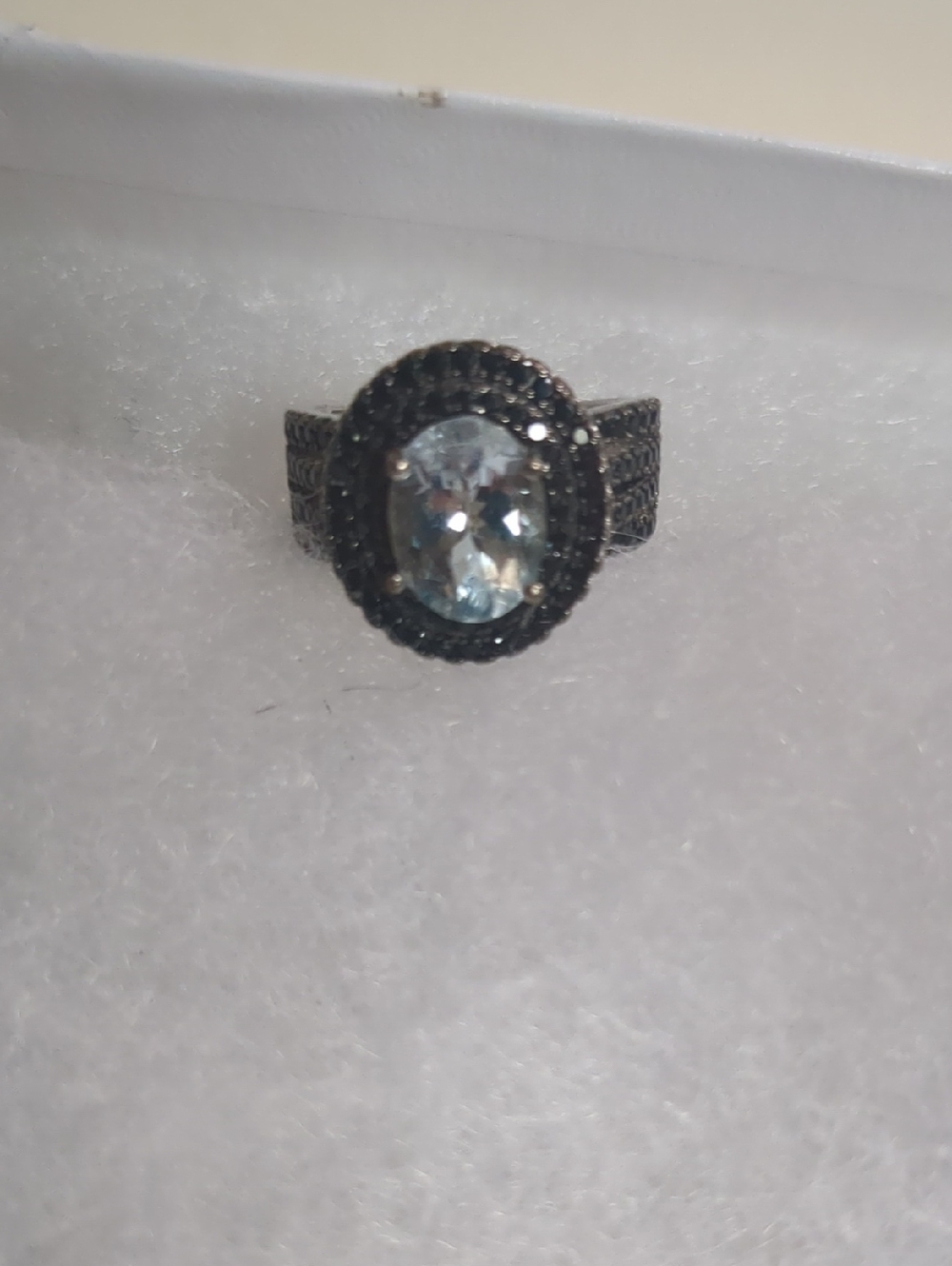 JTV Black Halo Ring with Light Blue Oval Gem .925